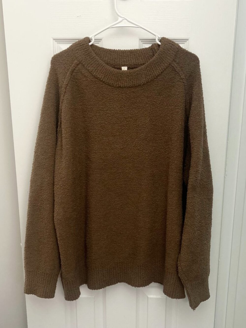 Oversized Fuzzy Khaki Crewneck Sweater
